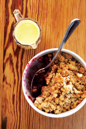 Warm Plum Crisp with Vanilla Custard