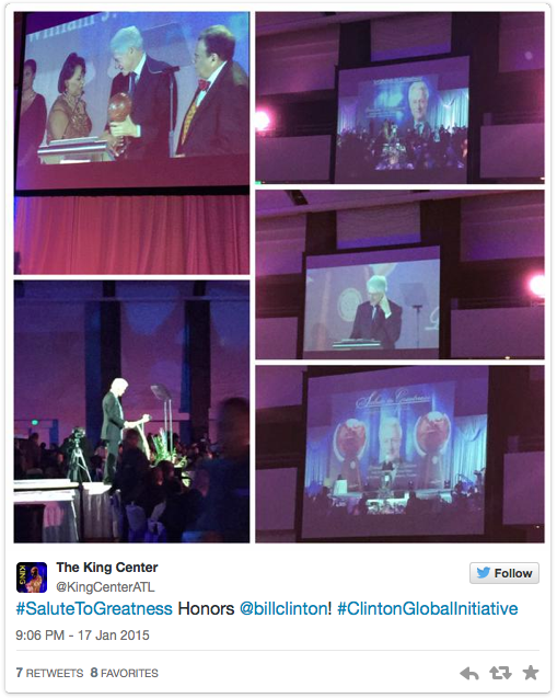 Bill Clinton accepts the King Center’s Salute to Greatness Award