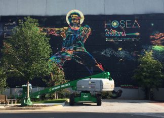 A fluorescent Hosea Williams is the latest Atlanta mural from Fabian Williams