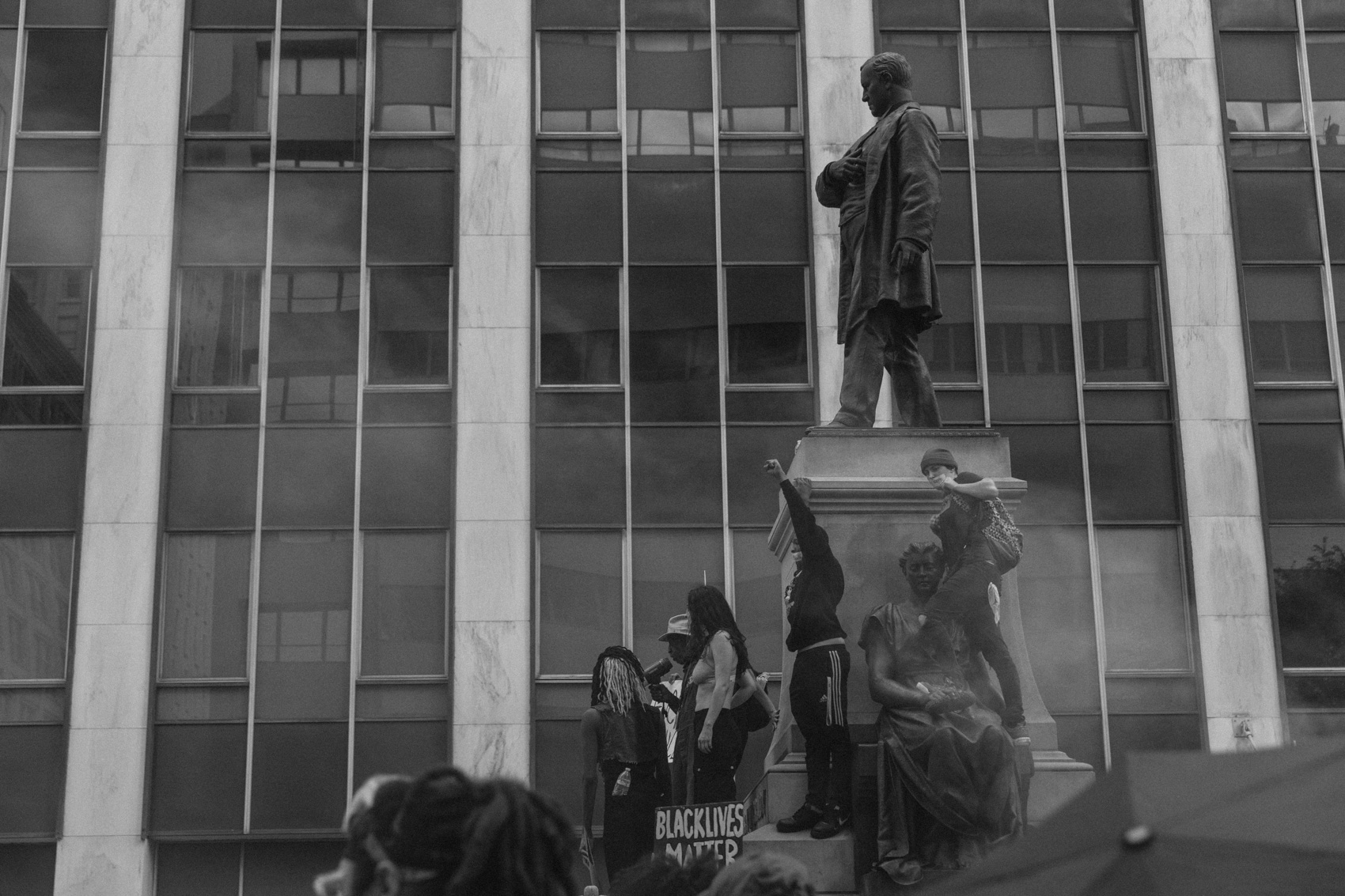 protestors on Grady monument