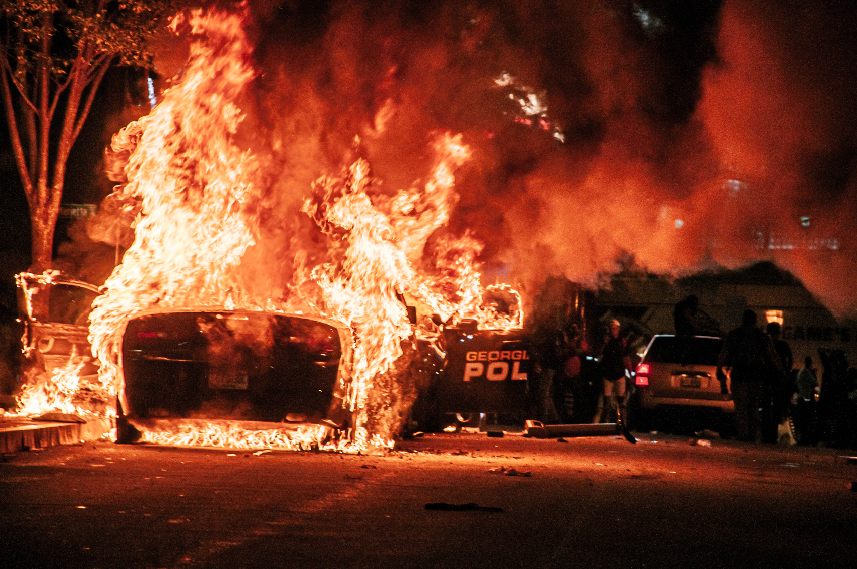 police car on fire