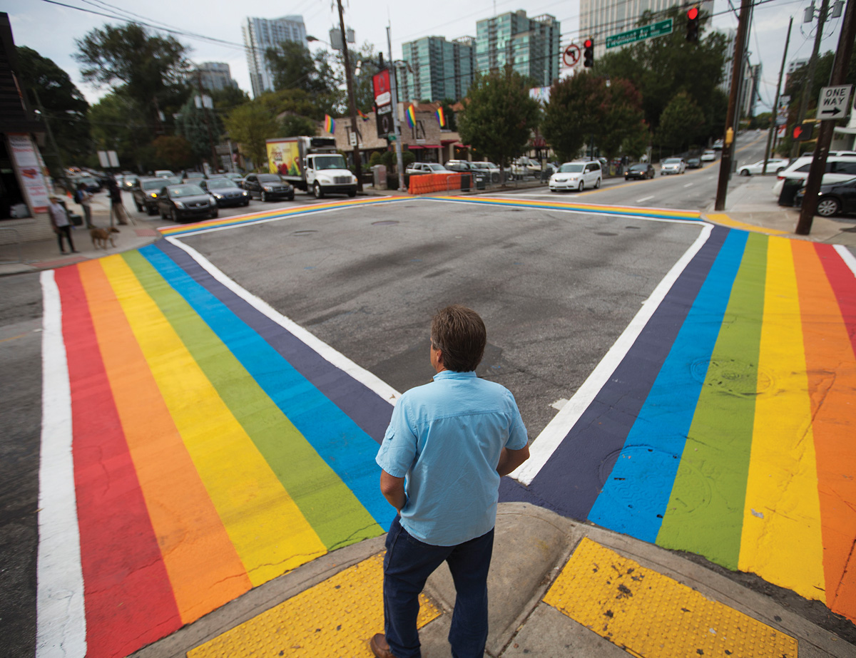 The Rainbow crosswalk at 10th and Piedmont