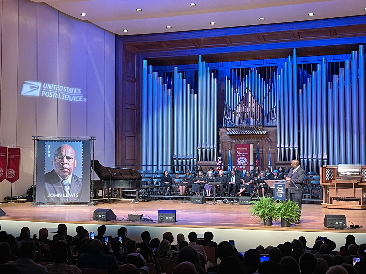 John Lewis, an avid stamp collector, honored with his own USPS forever stamp during an emotional Atlanta ceremony