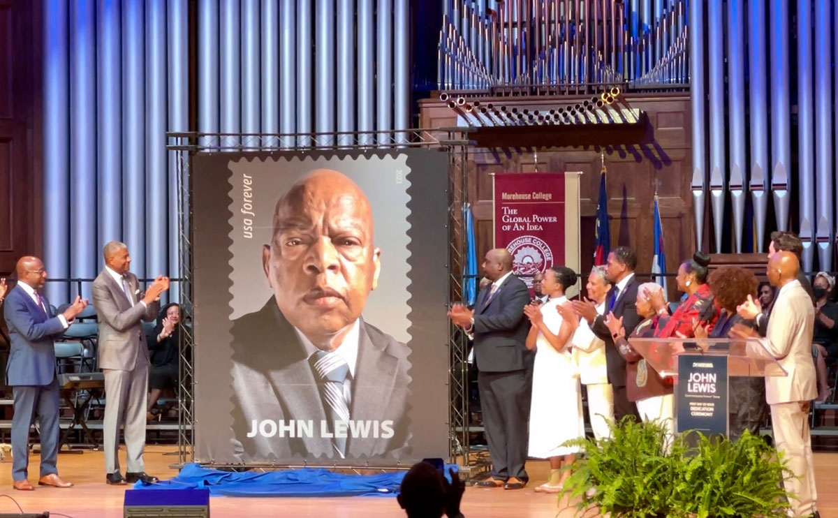 John Lewis, an avid stamp collector, honored with his own USPS forever stamp during an emotional Atlanta ceremony