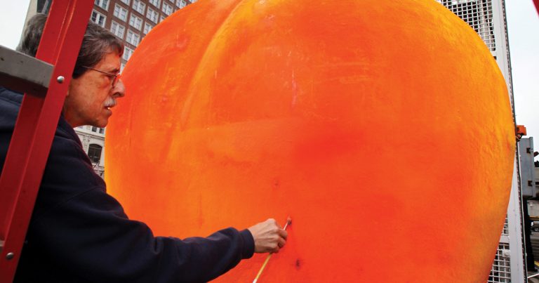 The fruity star gets a touch-up ahead of the New Year’s Eve Peach Drop in 2012.