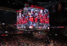 The Atlanta Hawks feed off the energy of the FanDuel 404 Crew The jumbotron at State Farm Arena