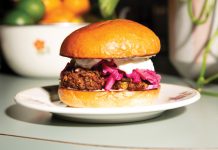 Falafel burger between crispy buns