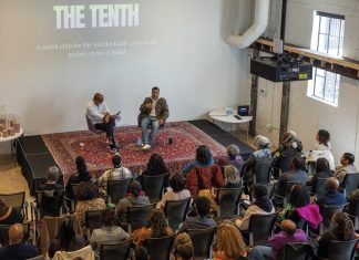 Welcome to The Tenth, Atlanta’s new salon-style social club The Tenth cofounder Clint Fluker sits next to Mike Jordan, speaking to attendees at the event