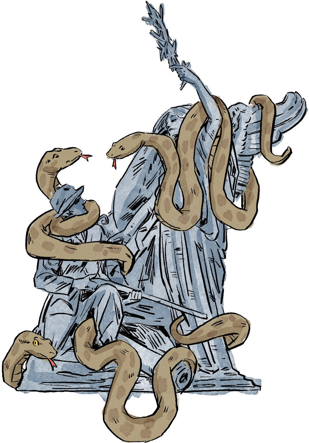 An illustration of pythons in trees