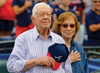 Jimmy Carter and his wife Rosalynn at an Atlanta Braves game