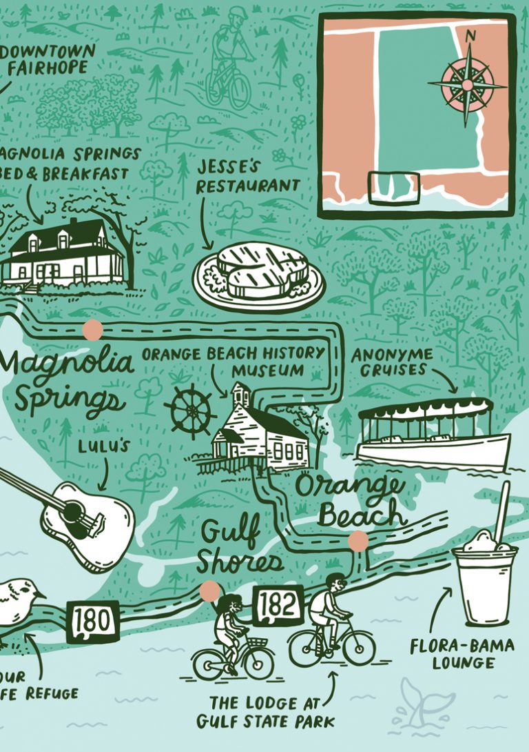 A road trip route along Alabama’s southwestern coast