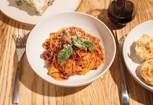 a dish of fresh pasta from Nonna Dora restaurant