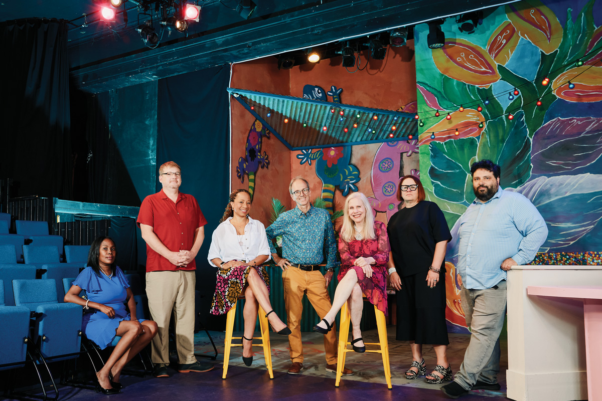 From left to right: Georgians for the Arts’ Waduda Muhammad; Mack Headrick, managing director of 7 Stages; Angela Harris, executive artistic director at Dance Canvas; Horizon cofounders Jeff and Lisa Adler; Laura Flusche, executive director of Museum of Design Atlanta; Alexander Scollon, managing director for Actor’s Express