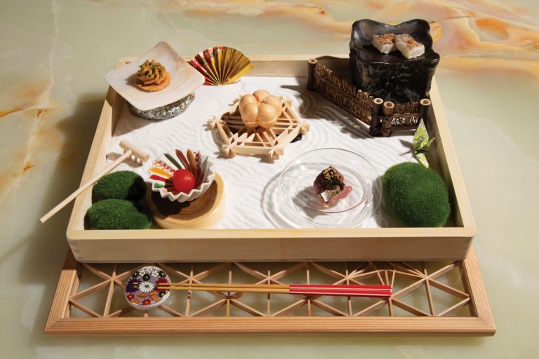 A personal “Zen Garden” offers each diner a few moments of meditative play before dishes arrive.