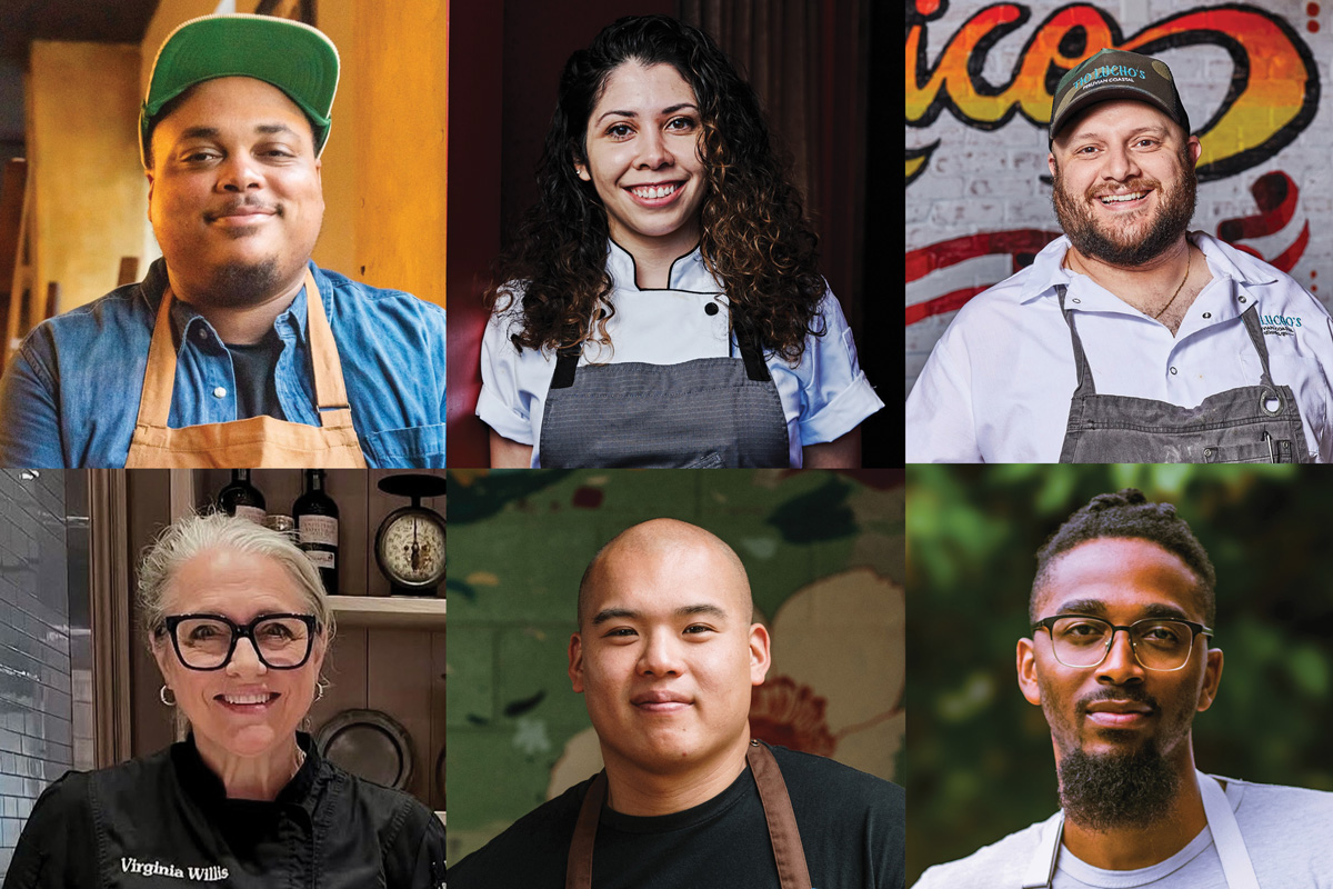Six headshots of chefs in a grid