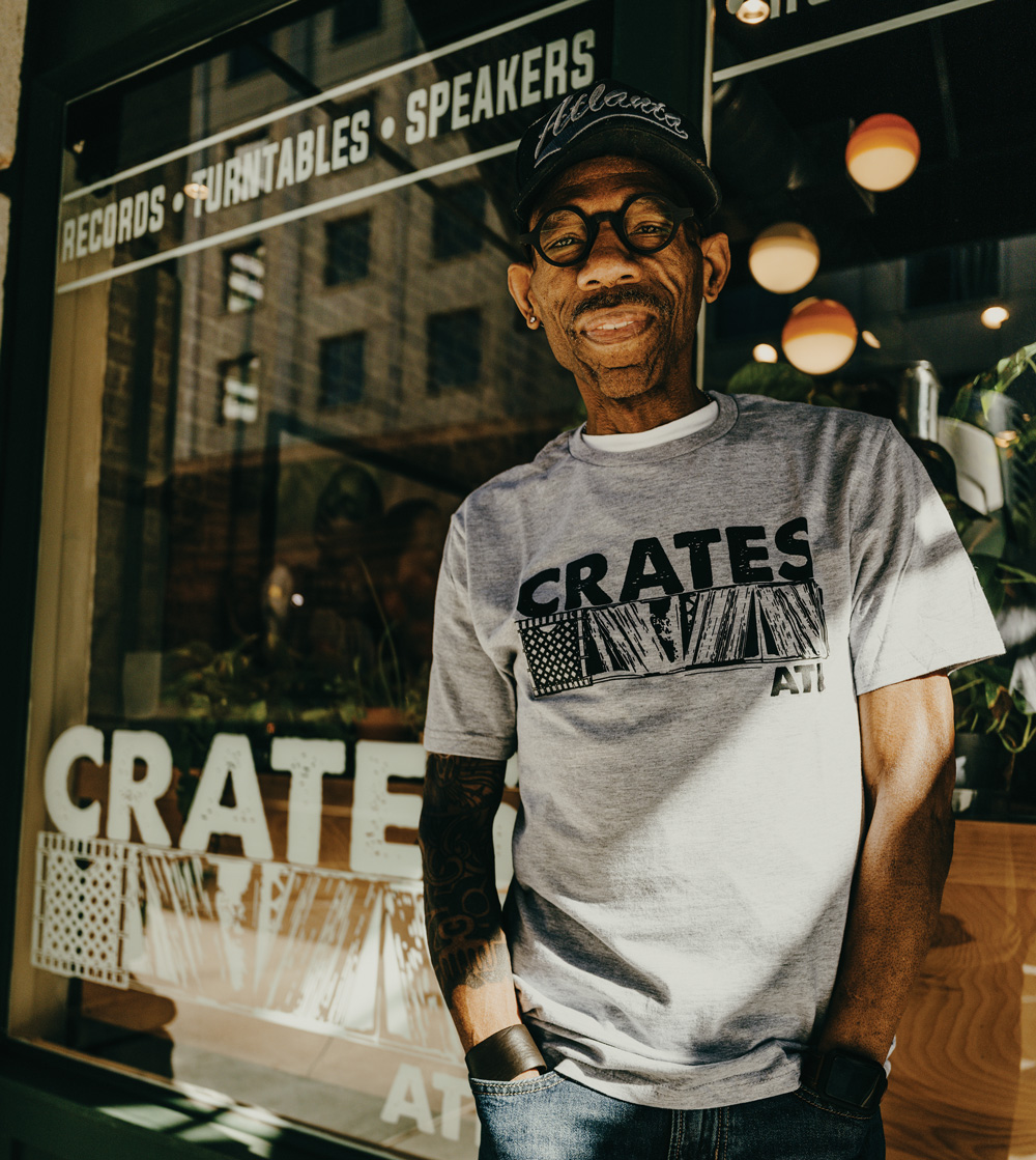 Atlanta’s long-playing music retailer Darryl Harris, outside his new shop on Mitchell Street