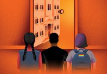 As Atlanta universities scramble to adhere to Trump directives ending DEI programs, many students and staff feel abandoned an illustration of three people looking into a window with a building inside