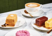 Russian-inspired treats take flight at Honey Birds in Alpharetta a latte cup and an assortment of pastries sit atop a white marble table at Honey Birds
