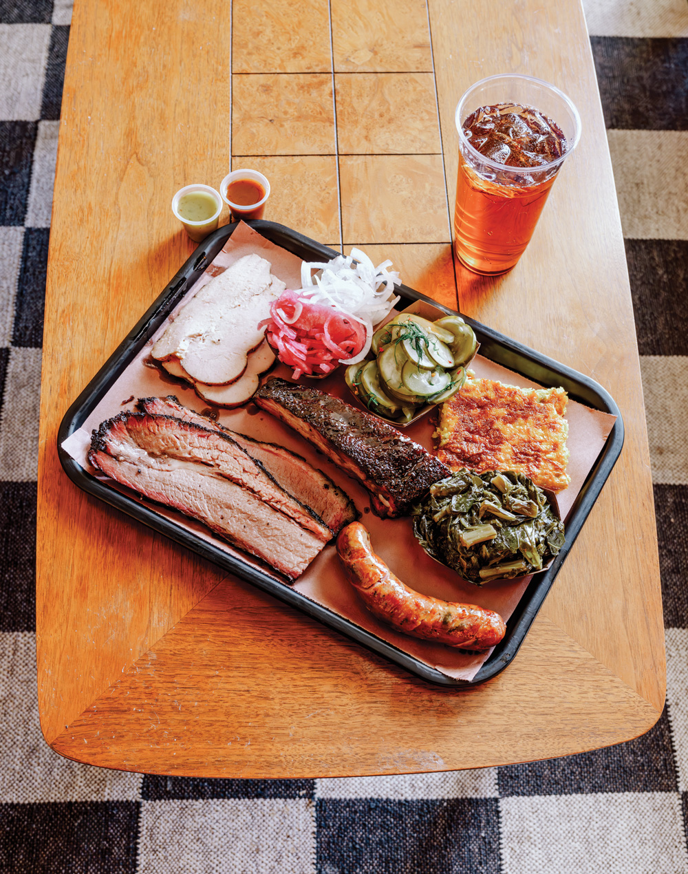 A loaded platter balances smoke and heat, tart and sweet