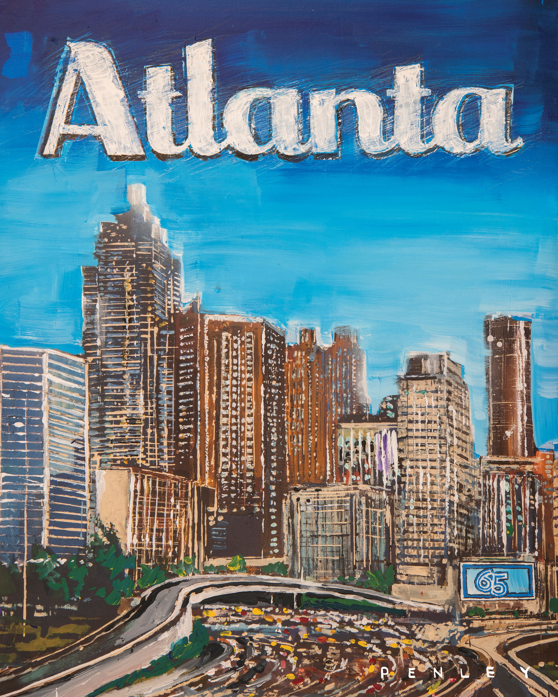 A hand painted Atlanta Magazine cover of the Atlanta skyline