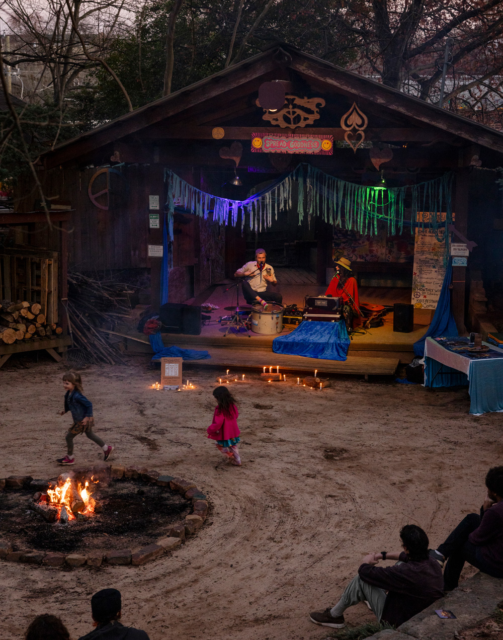 A full moon concert hosted at Lake Claire Community Land Trust