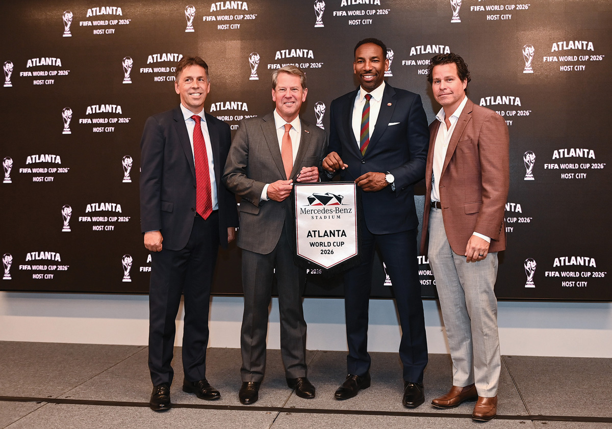 AMB Sports & Entertainment Chief Operating Officer Dietmar Exler, Georgia Governor Brian Kemp, Atlanta Mayor Andre Dickens, and Atlanta Sports Council President Dan Corso