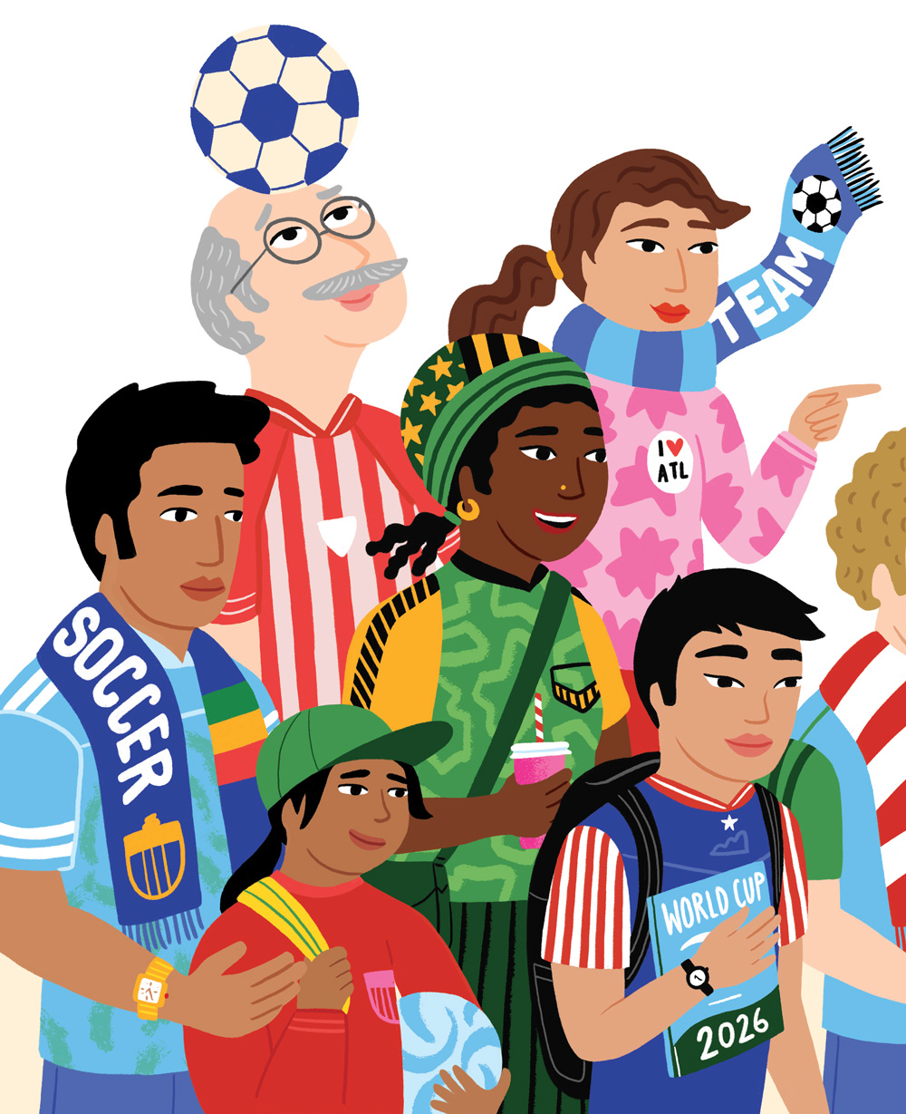 an illustration of multiple people of different ages enjoying the World Cup
