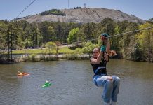 zip-lining at Stone Mountain