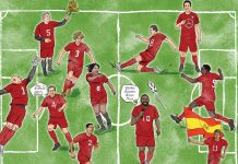 Atlanta’s Starting XI: The leaders behind the city’s World Cup game plan an illustration of everyone mentioned in the article as "team Atlanta" playing soccer in red uniforms on a field