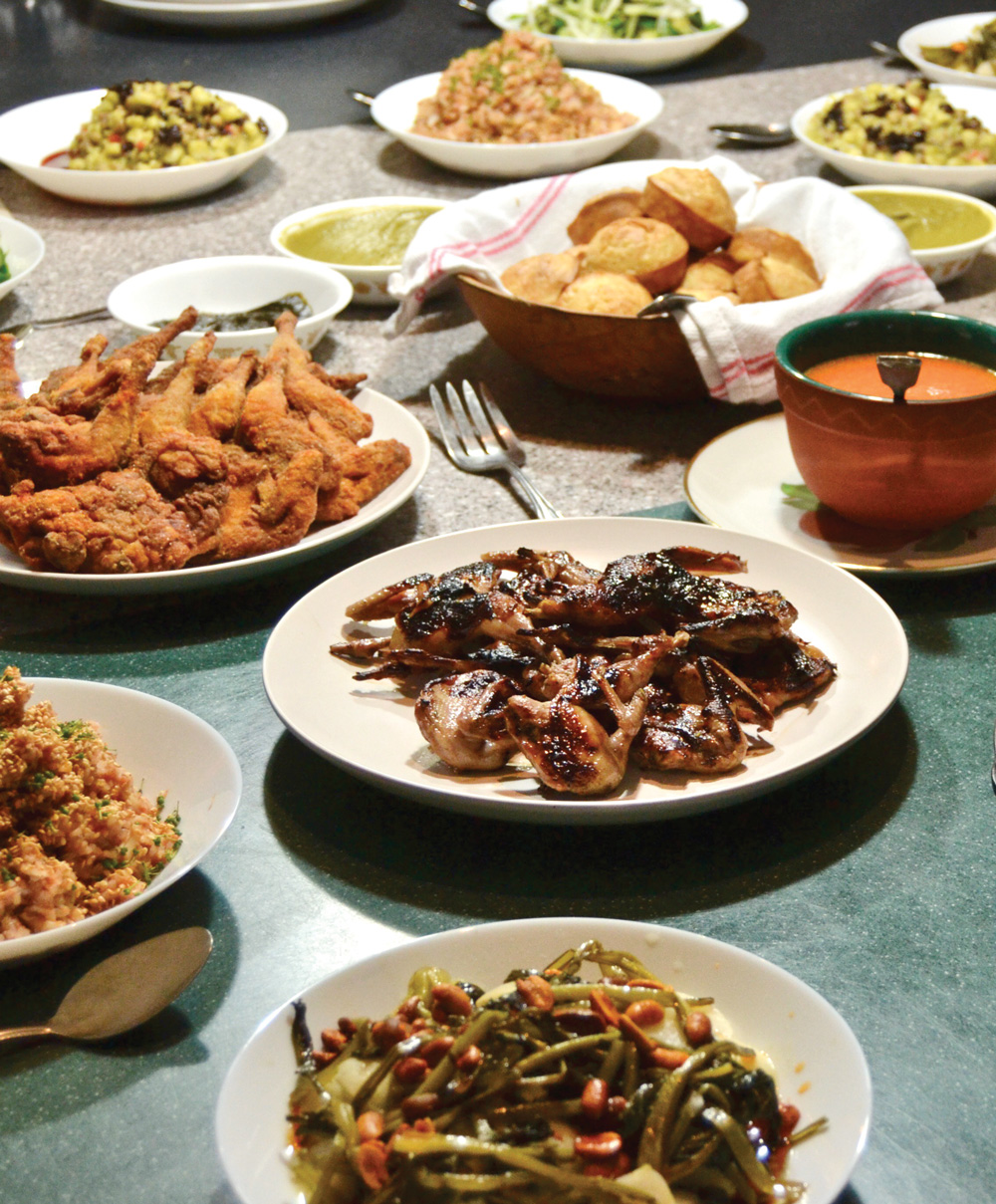 an array of dishes from Mule Train