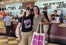 A new WABE series, Cinema Social, celebrates movie-watching together Attendees Grace Harvey (left, in a Lois Reitzes shirt) and Mariana Lombello