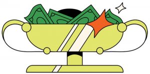 an illustration of a trophy with cash inside