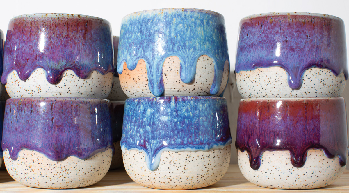 Cups with a drip-style glass glaze