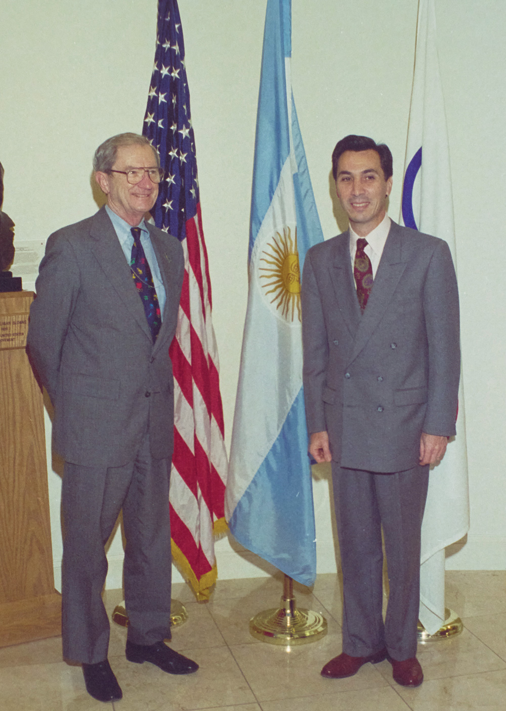 Bob Brennan with an Argentinian diplomat in 1992