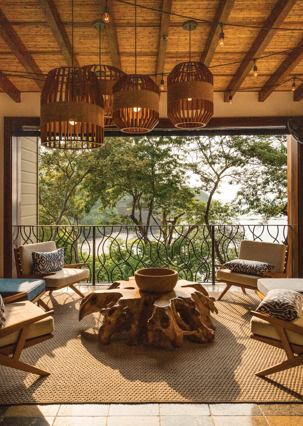 The lobby of of the wellness shala panoramic views of the Pacific Ocean