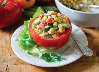 stuffed summer tomato with herb aioli