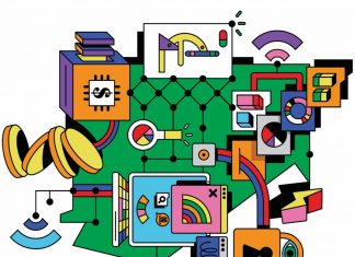 How Georgia Is Leading the Way in Technology, From AI to Fintech Illustration of Georgia's technology industry featuring artificial intelligence, cybersecurity, fintech, health technology, software development, and data centers.
