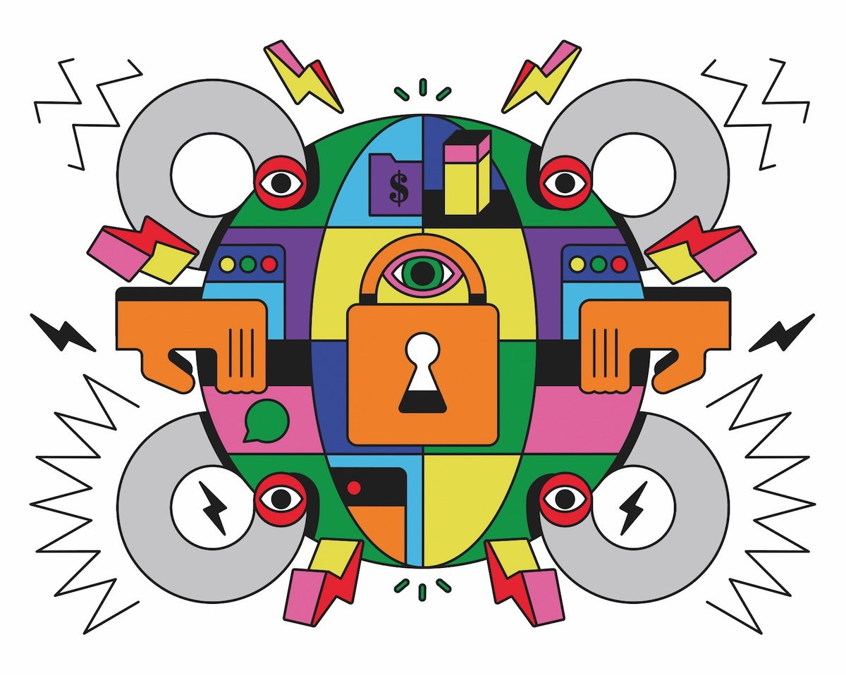Illustration representing cybersecurity protecting digital systems, networks, and data.
