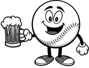 illustration of a baseball holding a beer