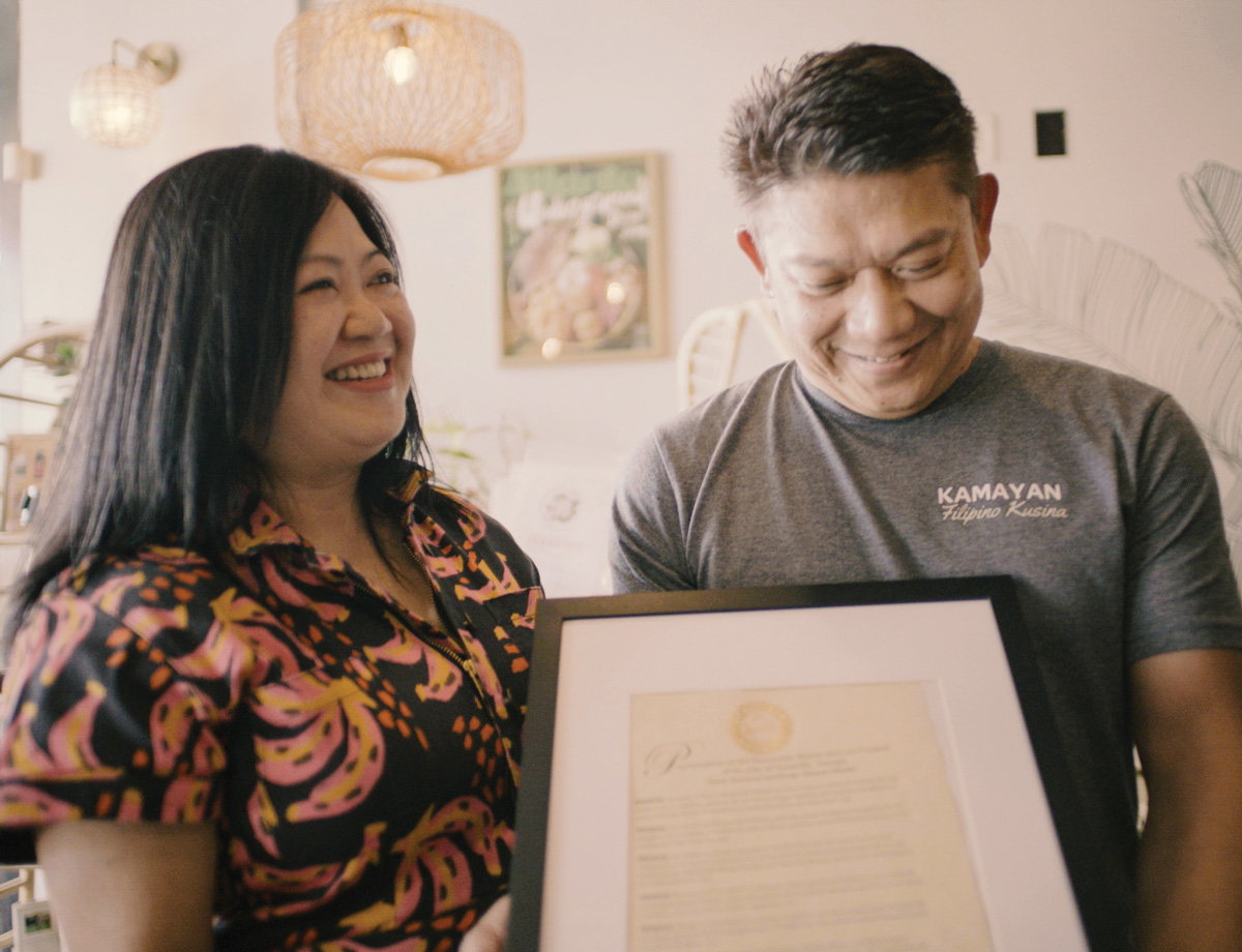 Chef-owners Mia Orino (left) and Carlo Gan at Kamayan