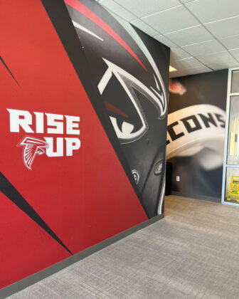 The shoot took place at the Falcons Training Facility