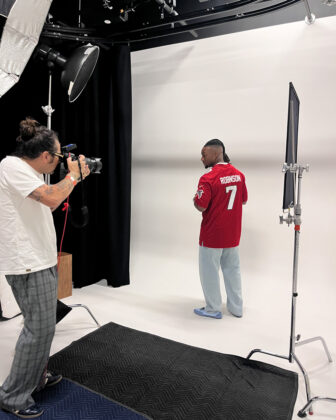 Photographer Alex Martinez snapped Bijan Robinson in four looks, including his official appearance jersey