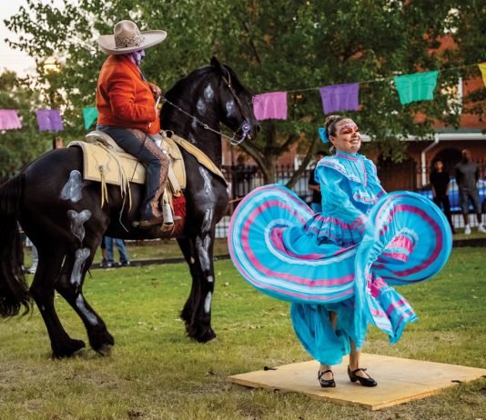 Día de Muertos Celebration with dancers and horse riding