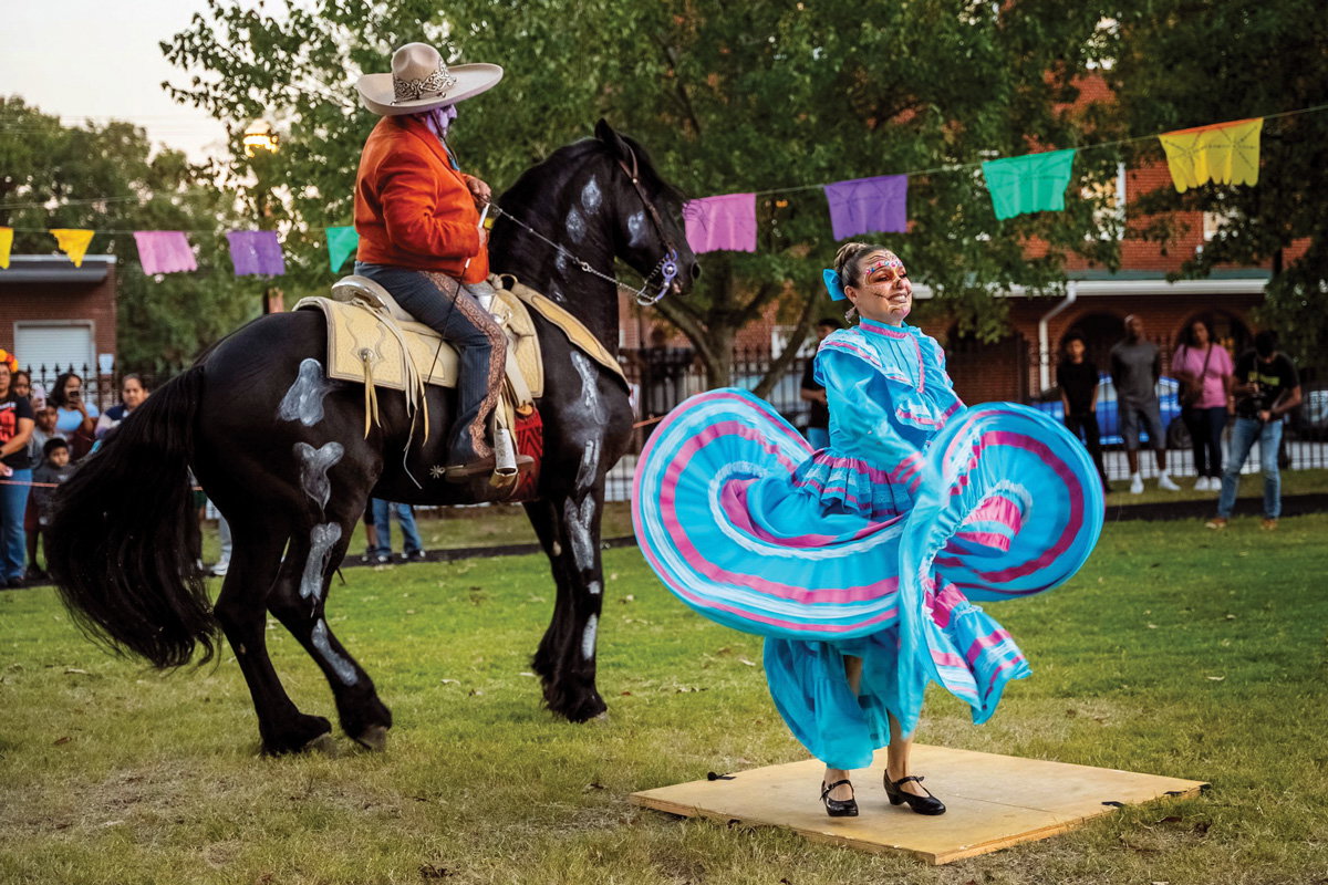 Día de Muertos Celebration with dancers and horse riding