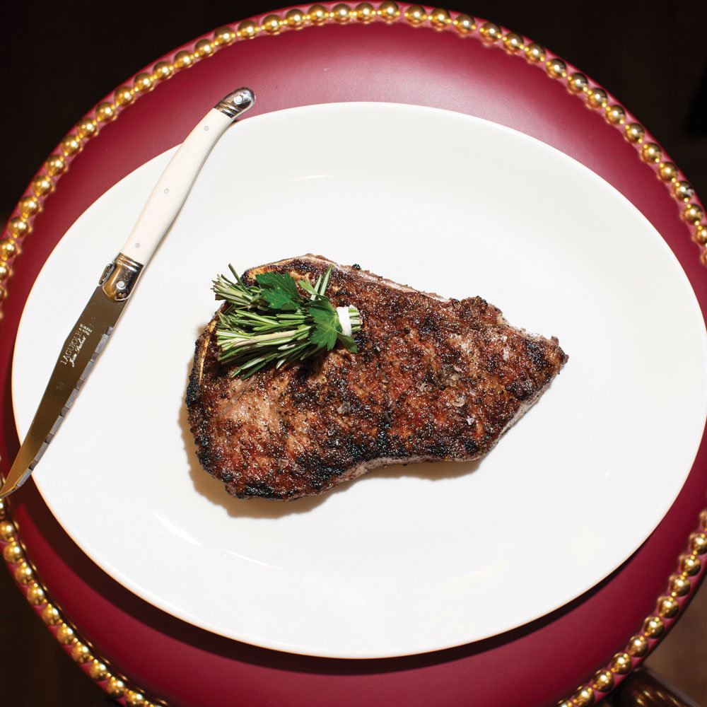 A garnished steak