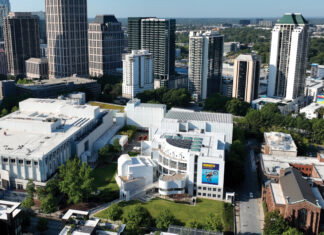 An aerial view of the High’s campus in Midtown